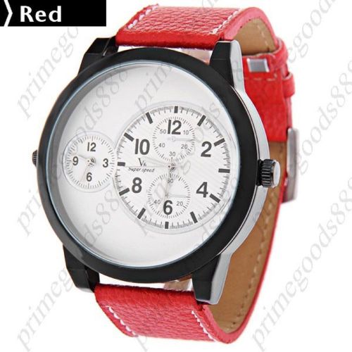 Dual Time Round Quartz Analog Wrist Men&#039;s Free Shipping Wristwatch Red