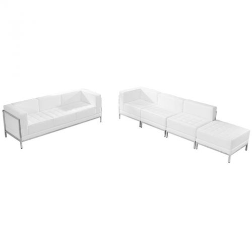 Imagination Series White Leather Sofa &amp; Lounge Chair Set, 5 Pieces