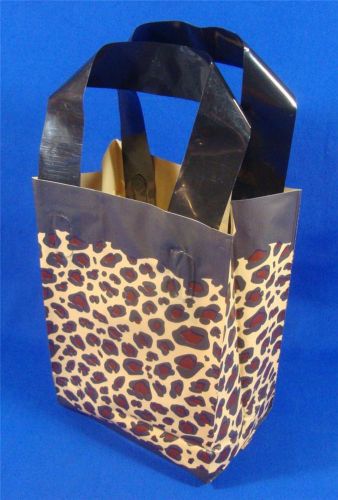 50 Qty. Leopard Frosted Plastic Retail Shopping Bags w/ Handles 5&#034; x 3&#034; x7&#034; Rose