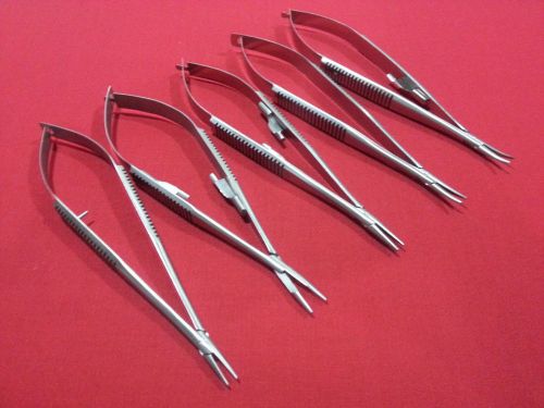 SET OF 5 PC MICRO MINOR SURGERY CASTROVIEJO NEEDLE HOLDERS 5.5&#034; STRAIGHT+CURVED