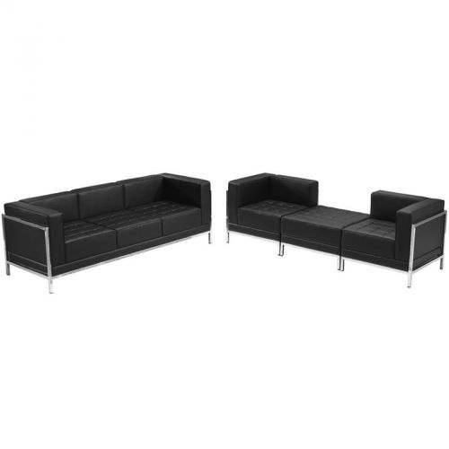 Imagination Series Black Leather Sofa &amp; Lounge Chair Set, 4 Pieces