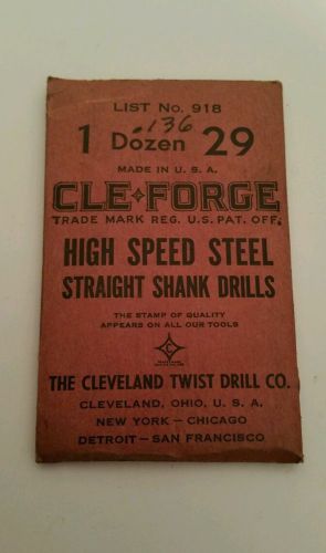 One Dozen NOS Cle-forge #29 High Speed Steel Straight Shank Drill Bits