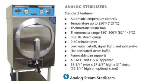 Brand new sterilmatic sterilizer analog autoclave stm-el 95-3441 temp adjustable for sale
