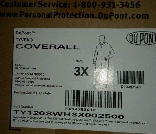 Dupont Tyvek Suit (coveralls) # TY120SWH3X002500  25/case size 3X