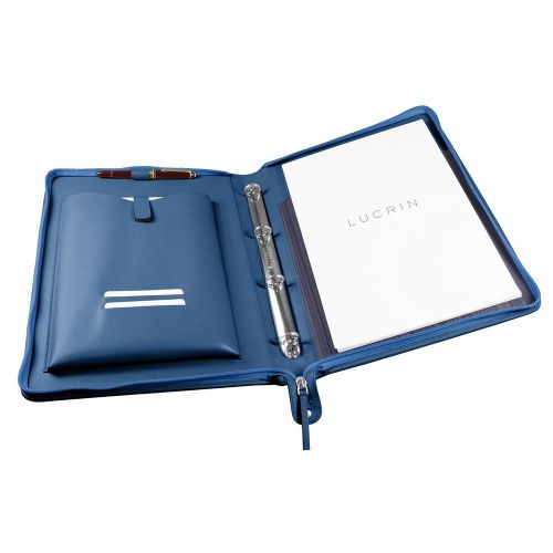 A4 Portfolio with Ring binders - Royal Blue - Smooth Calfskin - Leather