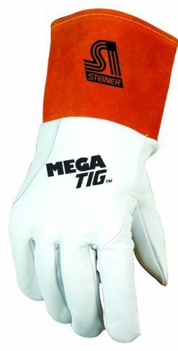 Steiner 0230L Mega TIG Gloves  Grain Kidskin Foam Back Unlined Palm Cuff  Large