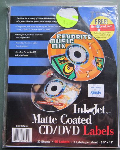 CD/DVD Matte Coated Labels IBM Ink Jet 19 sheets 37 labels  Office Supply