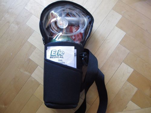 Erie medical dial oxygen regulator, tank, ambu rescue mask, portable carry bag for sale