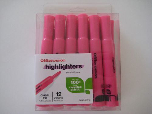 BRAND NEW Office Depot Nontoxic PINK Chisel Tip Highlighters (BOX of 12)