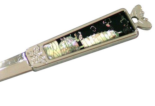 mother of pearl lacre steel envelope knife sword letter opener flower design 108