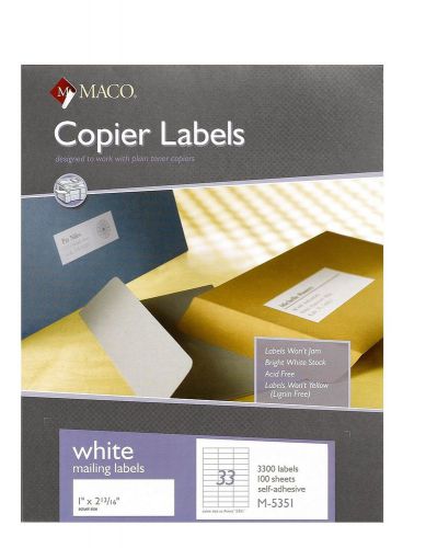 Maco white copier address labels 1 x 2-13/16 inches 33 per sheet 3300 per box... for sale