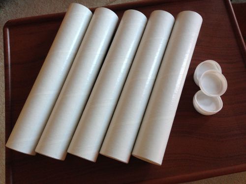 **lot of 5** new white cardboard mailing tubes w/ caps 12&#034; x 2&#034; shipping packing for sale