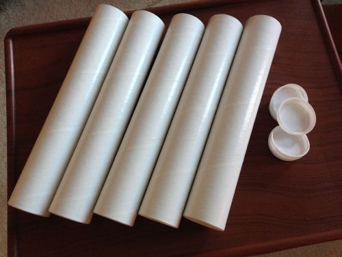 **LOT OF 5** New White Cardboard MAILING TUBES w/ Caps 12&#034; x 2&#034; Shipping Packing