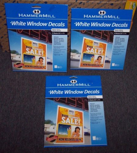 3 NEW PKGS HAMMERMILL 8 CT PHOTO GLOSS WHITE WINDOW DECALS FOR INKJET PRINTERS