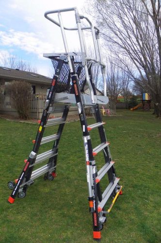 Little giant 18509-240 5ft - 9ft adustable aerial safety cage platform ladder for sale