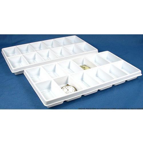 2 White Plastic 12 Compartment Jewelry Tray Inserts