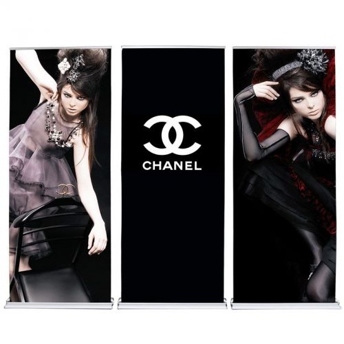 Cascade retractable banner stand back wall with graphics. for sale