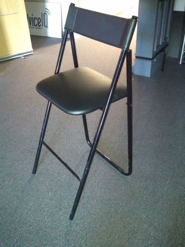 (2) tradeshow stools - 41&#034; folding -high tech - black leather look- black- black for sale