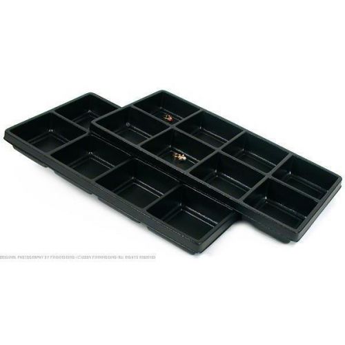 2 Black Plastic 8 Compartment Jewelry Tray Inserts