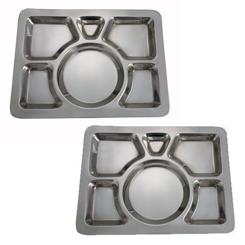 SET OF 2 - 6 Compartment Cafeteria Food Tray, Cafeteria Eating Mess Tray -
