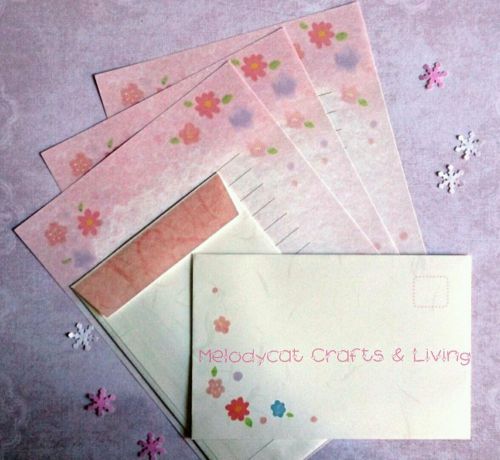 LETTER SET WRITING NOTE PAD PAPER ENVELOPE SET Pink Sakura, Cherry Blossoms