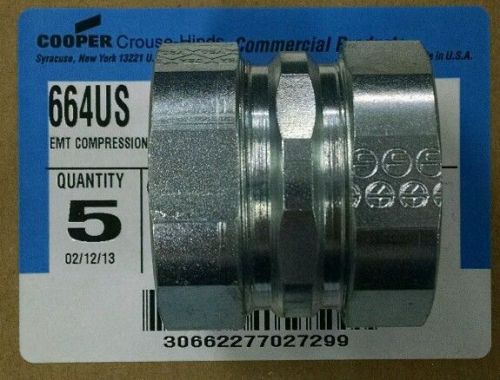 1 Box of 5 Cooper Crouse-Hinds 664 EMT Compression Type Conduit Coupling 1 1/2&#034;