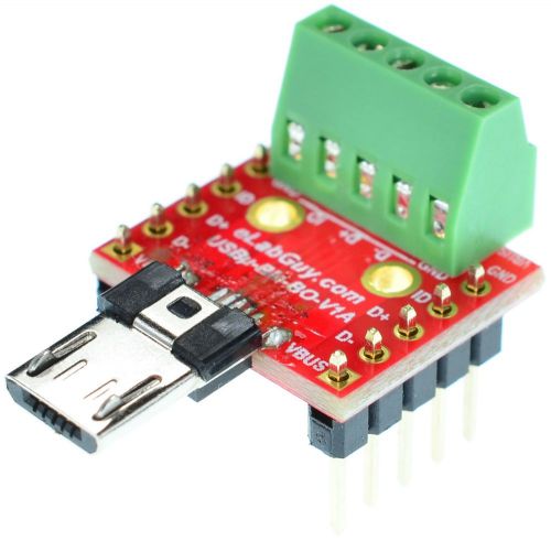micro USB Type B Male connector breakout board, elabguy USBµ-BM-BO-V2A, Arduino
