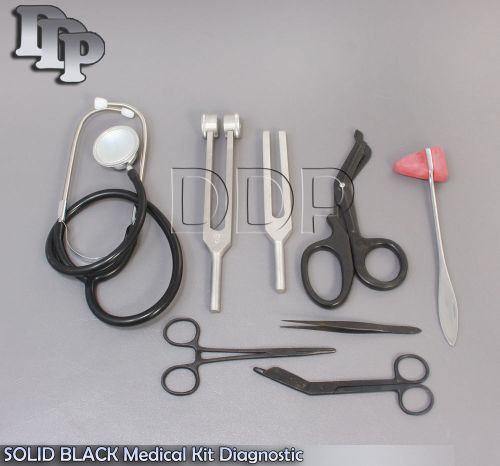 9 Piece BLACK Medical Kit Diagnostic EMT Nursing Surgical EMS Student Paramedic