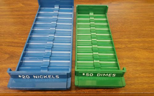 Bank Equipment Coin Trays Lot Plastic Sorter Coins Rolls Set   Nickels and Dimes