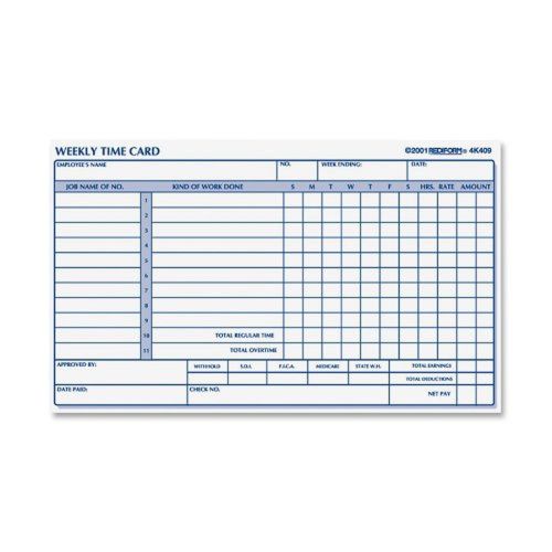 Rediform Employee Time Card Weekly 4.25 x 7 Inches 100 per Pad (4K409)