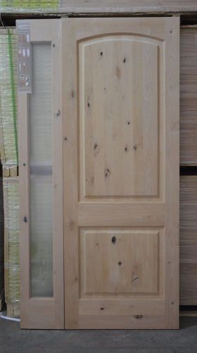 8&#039; krosswood knotty alder 36&#034; 2 panel arch top door with 14&#034; full lite sidelite for sale