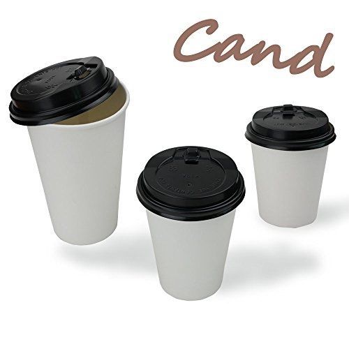 Cand 100 White Cups/disposable Hot Paper Cups,with 100 Black Lids (8oz)