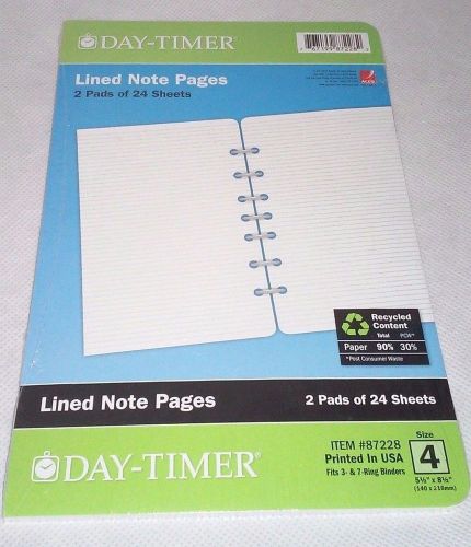 Brand New! Day timer Lined Note Pages 2 Pads of 24 sheets Size 4 Free Shipping!!