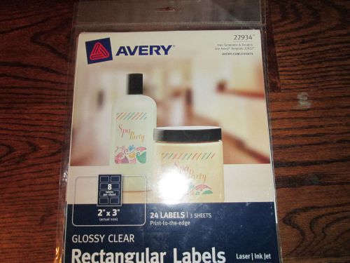 BRAND NEW Avery 22934 Print to the Edge RECTANGULAR Glossy Clear Labels 24/Pack!