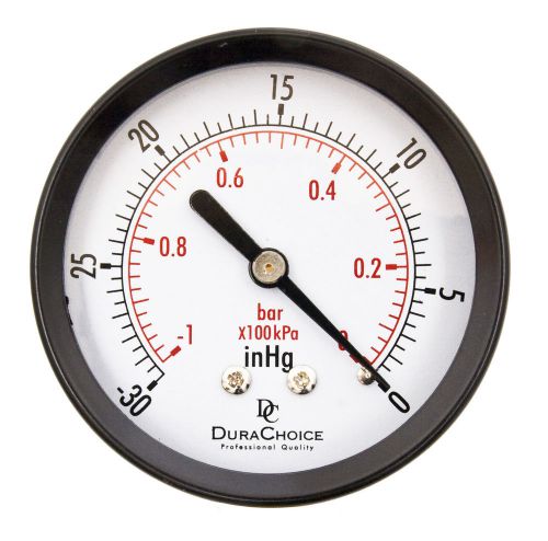 2-1/2&#034; utility vacuum pressure gauge - blk.steel 1/4&#034; npt ctr back, -30hg/0psi for sale