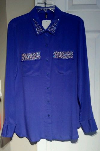 Victoria&#039;s Secret Purple Silk Blouse MED New - Sequin Embellished suit shirt top
