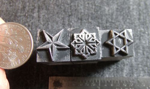 Lot f letterpress metal print blocks cuts dingbats 3 stars 5 pt david snowflake for sale