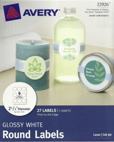 2 Pkgs: GLOSSY WHITE 2 1/2&#034; ROUND Labels AVERY 22926