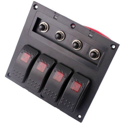 Generic 4 Gang Boat LED Rocker Switch Panel Black 12V Waterproof with Overload