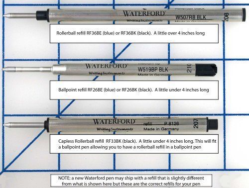 Waterford Capless Rollerball Pen Refill Black Six Pack