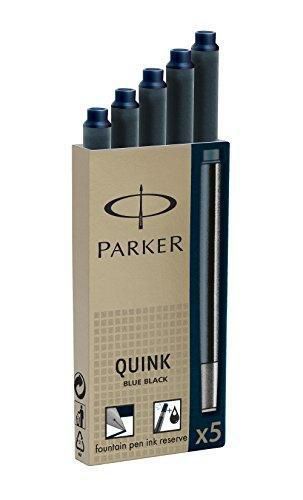 Parker Quink Ink Refill Cartridge for Fountain Pens, Blue/Black Ink, 5/Pack