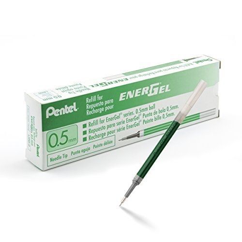 Pentel Refill Ink for EnerGel Gel Pen, 0.5mm, Needle Tip, Green Ink, Box of 12