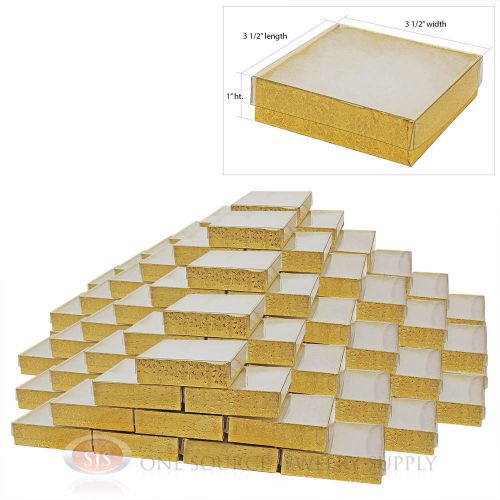 100 Gold Foil View Top 3 1/2&#034; X 3 1/2&#034; Cotton Filled Gift Boxes  Jewelry Box