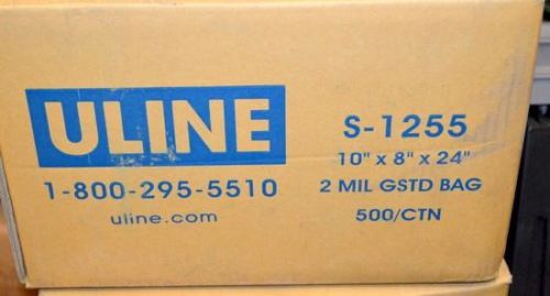 Uline Poly Bags 10&#034; x 8&#034; x 24&#034;, 2 mil, Gusseted Poly Bags, Total of 500