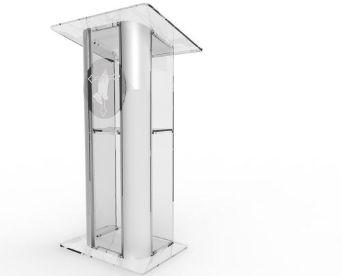 Acrylic Plexiglass Lucite Podium Curved Aluminum Sides Pulpit Lectern