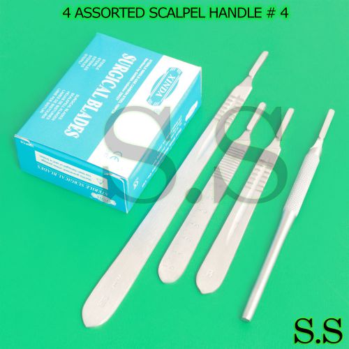 4 ASSORTED SCALPEL HANDLE #4 + 100 SURGICAL STERILE BLADES #20, #21,#22,#23,#24