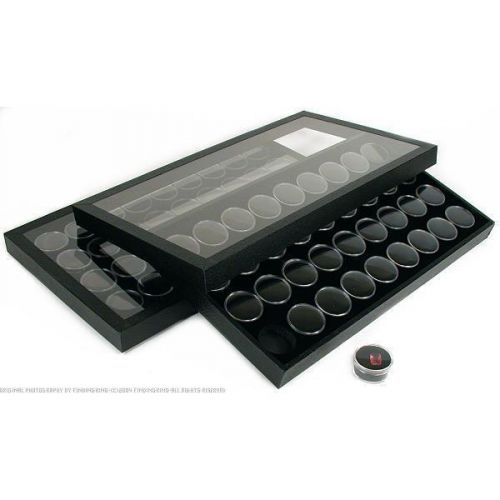 72 Black Gem Jars Display &amp; Acrylic Lid Travel Tray