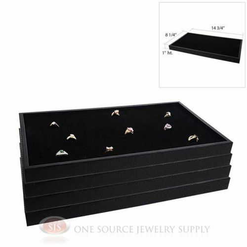 (4) Black Plastic Stackable Trays w/ Black 72 Ring Display Jewelry Inserts