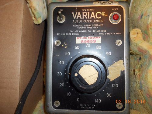 vari vac ac voltage auto transformer  10 amps to 0 to140 volt type w 10mt3