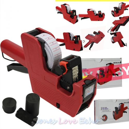 Red MX-5500 8 Digits Price Tag Gun+5000 White w/ Red Lines Labels+1 Ink